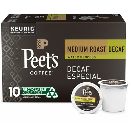 Peet s Coffee K-Cup Pods Decaf Especial Medium Roast (10 Count) Single Serve Pods Compatible with Keurig Brewers Water Process Decaf