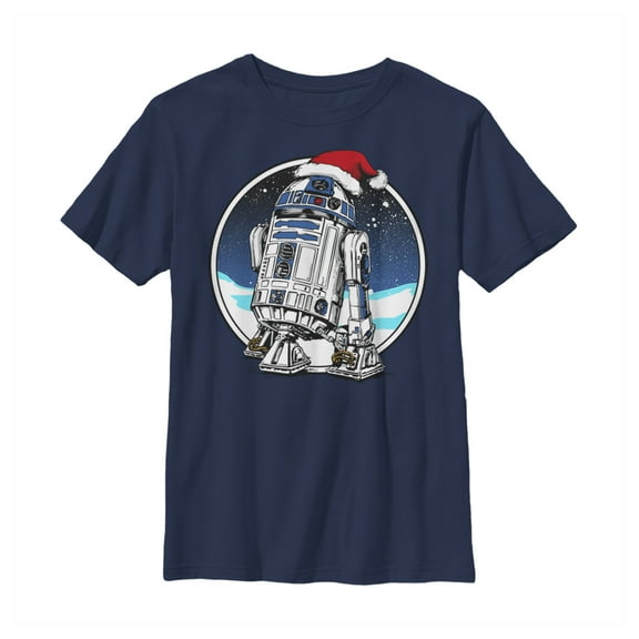 Boy's Star Wars Christmas R2-D2 Santa Hat Graphic Tee Navy Blue X Large