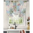 thumbnail image 3 of Vintage Botanical Tie Up Curtains for Window, Blue Green Pink Floral Retro Thermal Insulted Balloon Shade Adjustable Rod Pocket Curtains Valance Panels for Kitchen Bathroom Café 52 x 63, 3 of 7