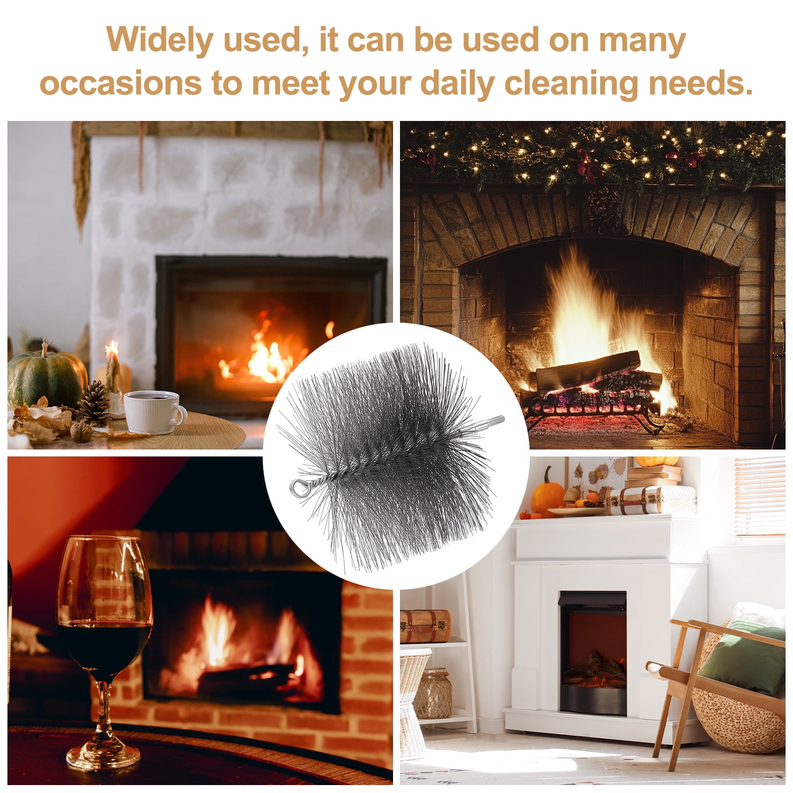 Uxcell 9" Wire Chimney Cleaning Brush, Steel Round Chimney Sweep Brush with 1/4 NPT Fitting for Cleaning Fireplace Burning Stove Tent Dryer Pipes, Silver