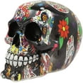thumbnail image 3 of Ebros Day Of The Dead Black Sugar Skull With Floral Tattoo Cranium Skull Statue, 3 of 4