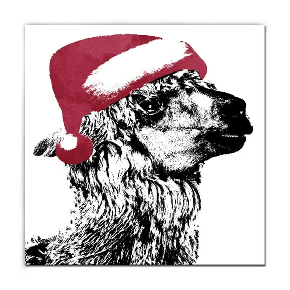 Black and Red Alpaca Santa Christmas Wrapped Square Wall Art Decor 20" x 20"
