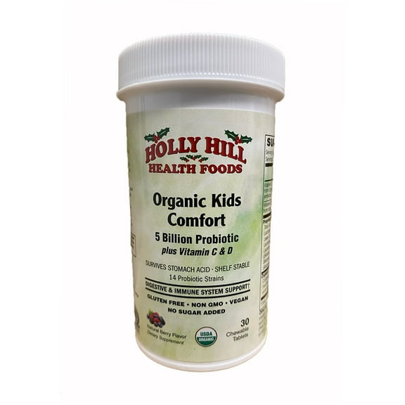 Holly Hill Health Foods Organic Kids Comfort 5 Billion Probiotic, Berry, 30 Chewable Tablets