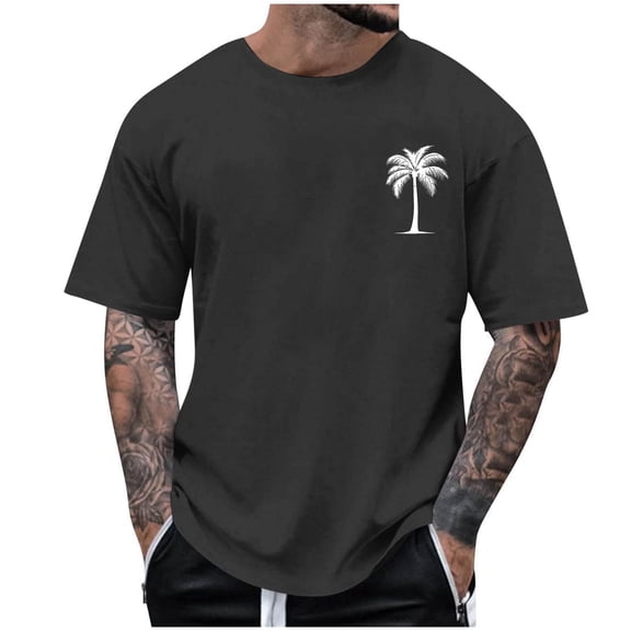 Dagegui Men's Summer T-Shirt Short Sleeve Tops Casual Loose Fit Tees Palm Tree Graphic Tops Big and Tall Crewneck Daily T Shirts Dark Gray S