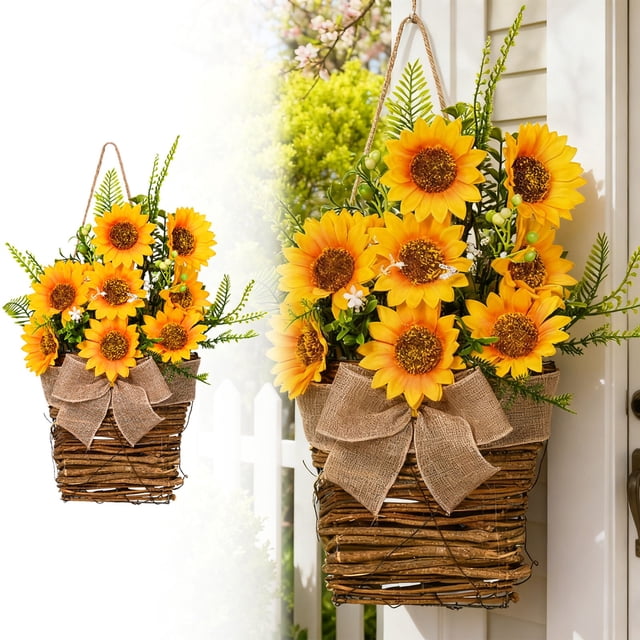 zhangmingg Spring Sunflower Farmhouse Hanging Decorative Garland for Wall Front Door