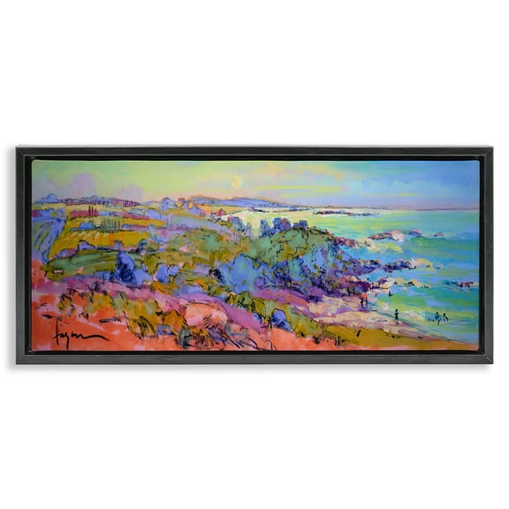 Stupell Industries Sunset Beachgoers View Landscape & Nature Painting Black Floater Framed Canvas Art Print Wall Art, 25 x 11