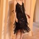 thumbnail image 1 of Vestido Suspendido Vestido de tirantes de espagueti para mujer Vestido de flecos para fiesta de graduación con borlas de lentejuelas (Negro M) Kuymtek para Mujer Negro T L, 1 of 7