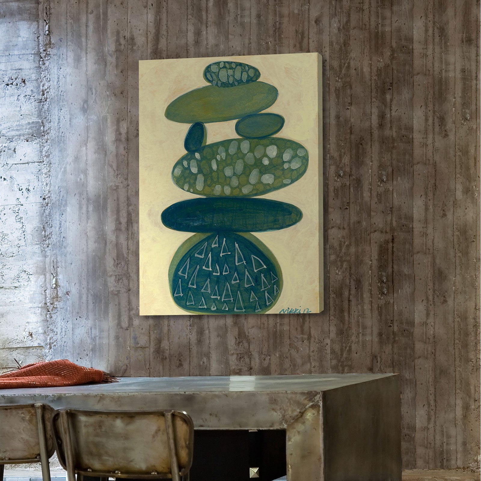 Marmont Hill "Blue Stack" by Nikki Galapon Painting Print on Wrapped Canvas