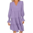thumbnail image 1 of ameIAEA Robe Longue à Manches Longues pour Femmes Automne 2024 Col en V Smockée Robe Chemise Unie, 1 of 6