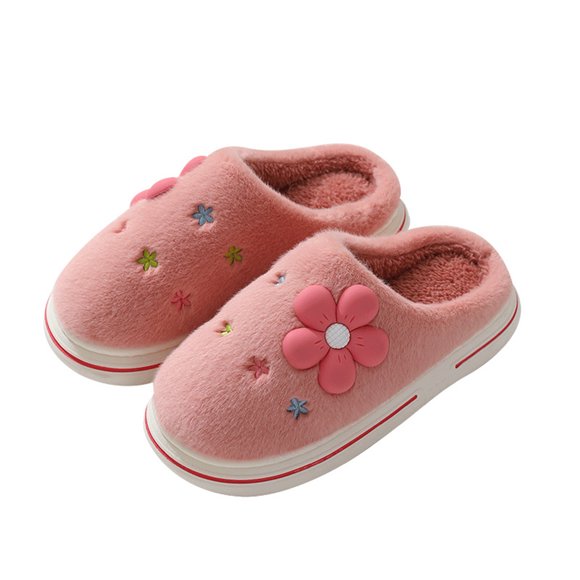 Womens Furry Slippers Fluffy Plush Flowers Memory Foam Thick Bottom Soft Sole Comfortable Non-Slip Warm Winter Home Slippers Hot Pink