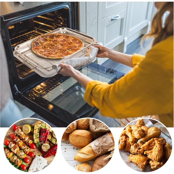 Stainless Steel Air Fryer Basket for Oven 15 x 11 Inch, Large Capacity Crisper Tray with Non-Stick Surface