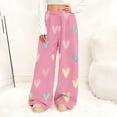 thumbnail image 2 of ClodeEU Women's Fuzzy Plush Pants With Heart Print,Elastic Waist Wide Leg Bottoms Lounge Sleep Pants B-Red,Womens Plus XL, 2 of 8