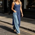 thumbnail image 4 of Karymi Blouses for Women Scoop Neck Long Sleeveless Cami Top, Side Ruched High Slit Maxi Tank, Sleeveless Tunic Vest Womens T Shirts, 4 of 7
