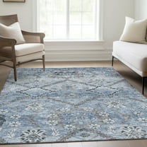 Addison Rugs Chantille Indoor/Outdoor Transitional Floral Blue Washable Rectangle Rug, 10' x 14'