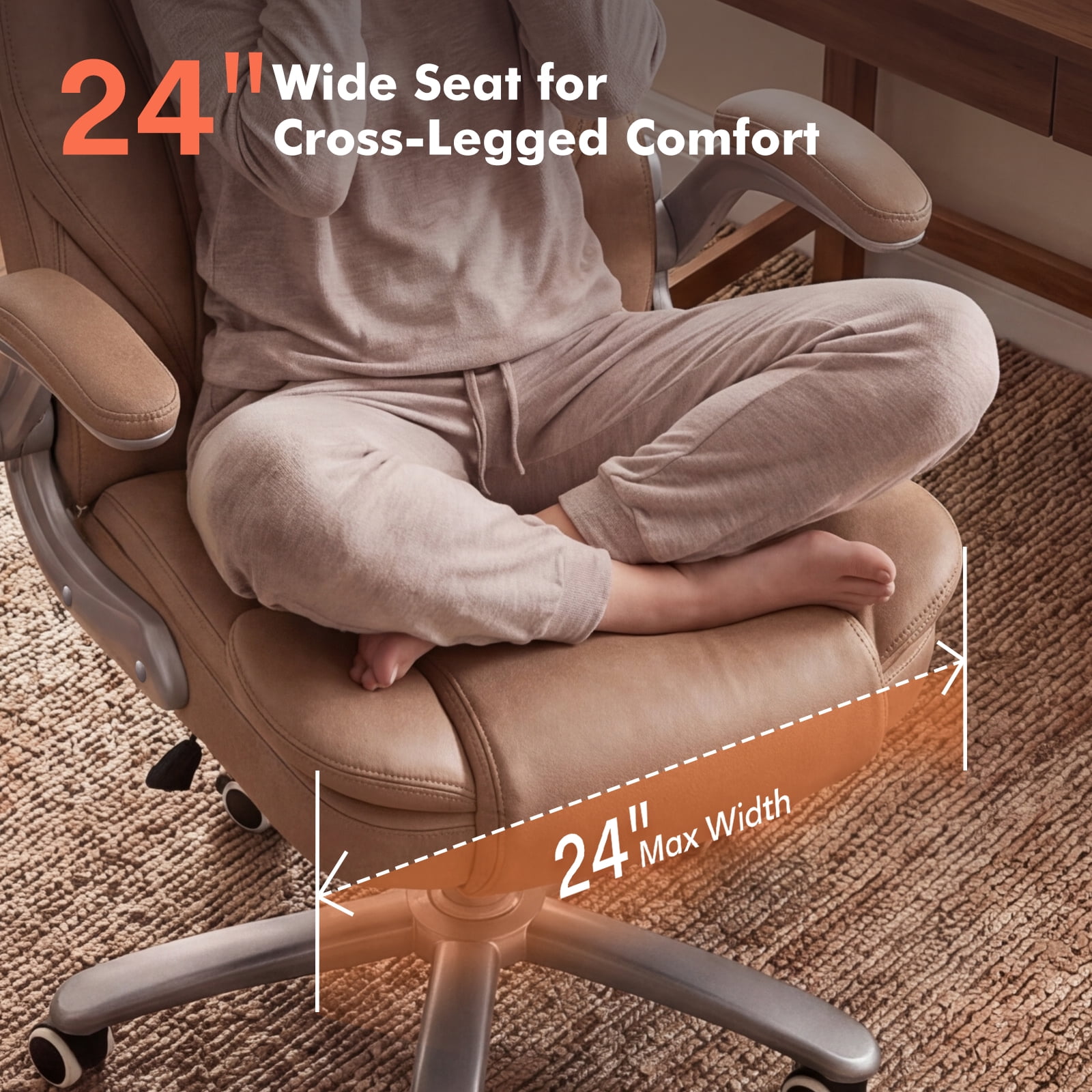 iooHug Big and Tall Office Chair 400lbs, Ergonomic Desk Chair with Lumbar Support, Flip-Up Arms, Faux Leather High Back Computer Chair for Home Office, Brown