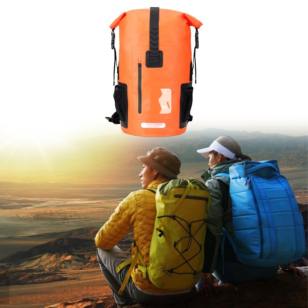 Mochila impermeable de 35 litros, bolsa seca de 28 x 52 cm con correa para el pecho, de PVC, diseño ergonómico para desplazamientos en bicicleta, Naranja
