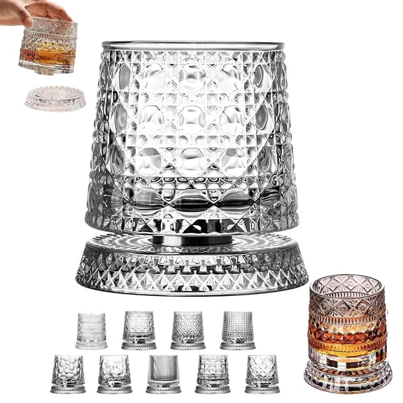 360° Rotating Base Crystal Whiskey Glass, Heavy Weight Old Fashioned Tumbler, Suitable for Bourbon, Scotch, Rum, Cocktails, Ideal Gift for Men