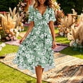 thumbnail image 4 of YuXingFu Cotton Dresses for Summer Mid-Length V-Neck Plus Size Womens Dress Short Sleeve Floral Casual Summer Army Green S, 4 of 6