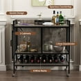 thumbnail image 2 of BENOSS 3-Tier Wine Bar Cabinet Trolley with Cup Holders Wine Racks and Ventilated Storage, Wide Mobile Bar Cabinet on Wheels for Home Kitchen Gatherings Vintage Farmhouse Trolley, Grey, 2 of 8