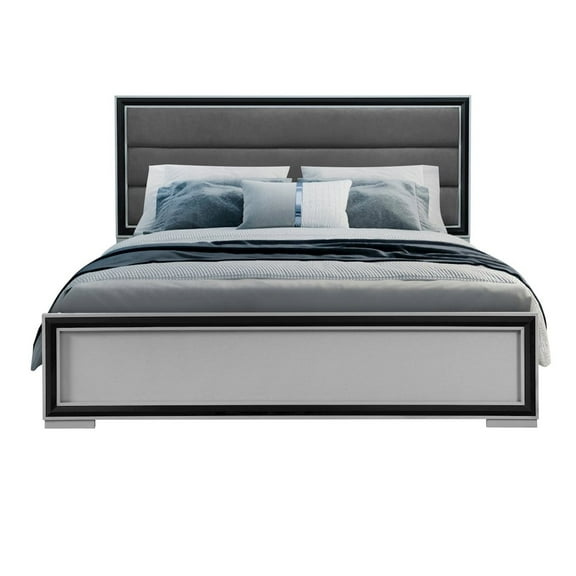 Global Furniture USA Amelia Solid Wood Gray Black Queen Bed with LED