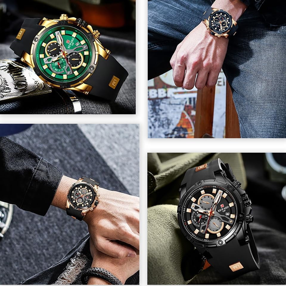 Men's Watch Fashion Tonneau Wrist Watches (Chronograph/Waterproof/Luminous/Calendar) Silicon Strap Quartz Watch for Men
