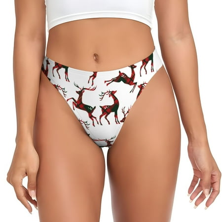 JUNZAN Christmas Plaid Moose Print Women s Sexy G-String Underwear Thongs Seamless Panties Undies Low Rise Thong Panties for Everyday Wear Yoga & Special Occasion-4X-Large