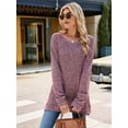 thumbnail image 6 of Womens Y2K Split Side Knit Sweater Crewneck Long Sleeve Pullover Solid Knit Side Slit Blouse Tunics Wine Red XL, 6 of 8