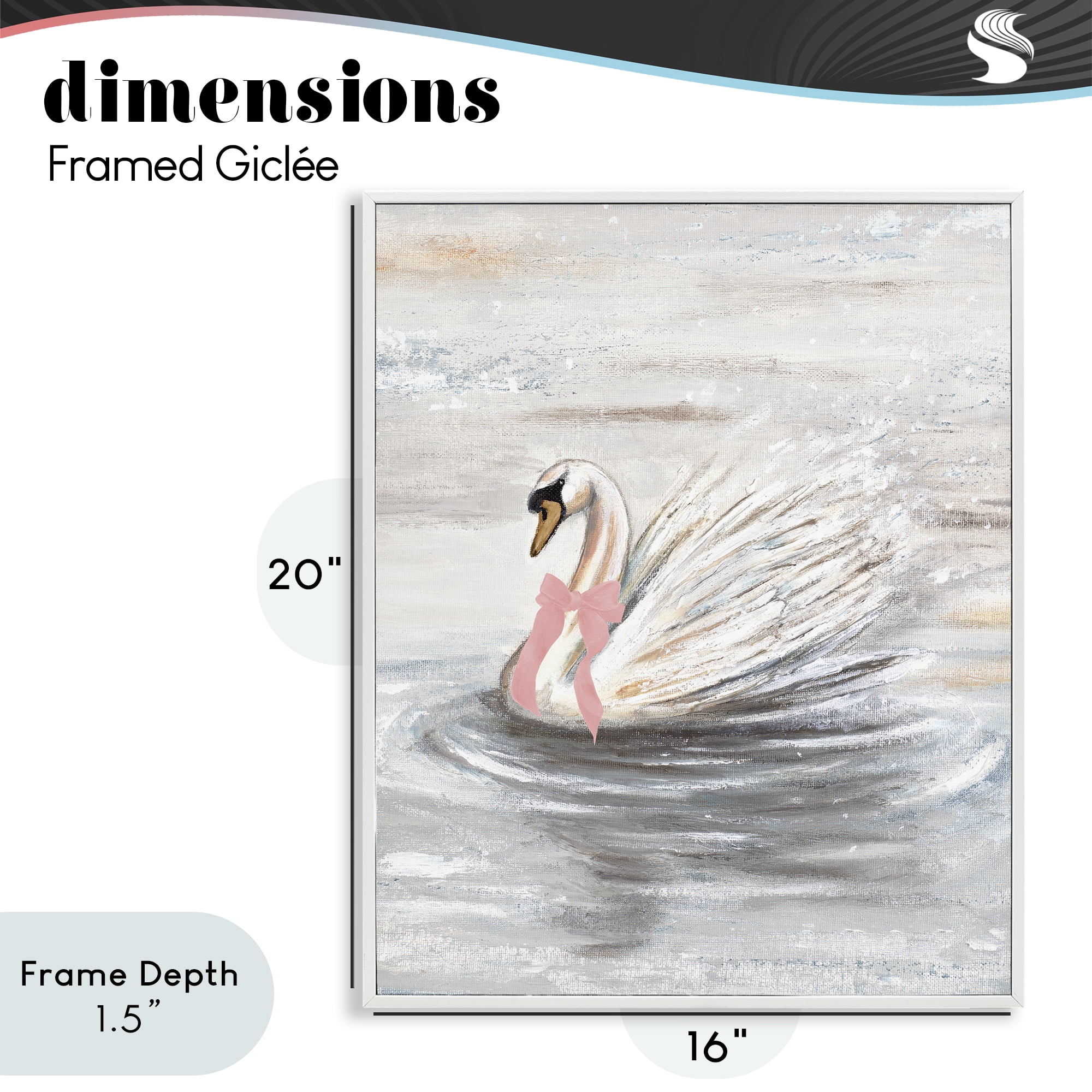 Stupell Industries Swan With Pink Bow & Ripples White Framed Giclee Art, design by Patricia Pinto