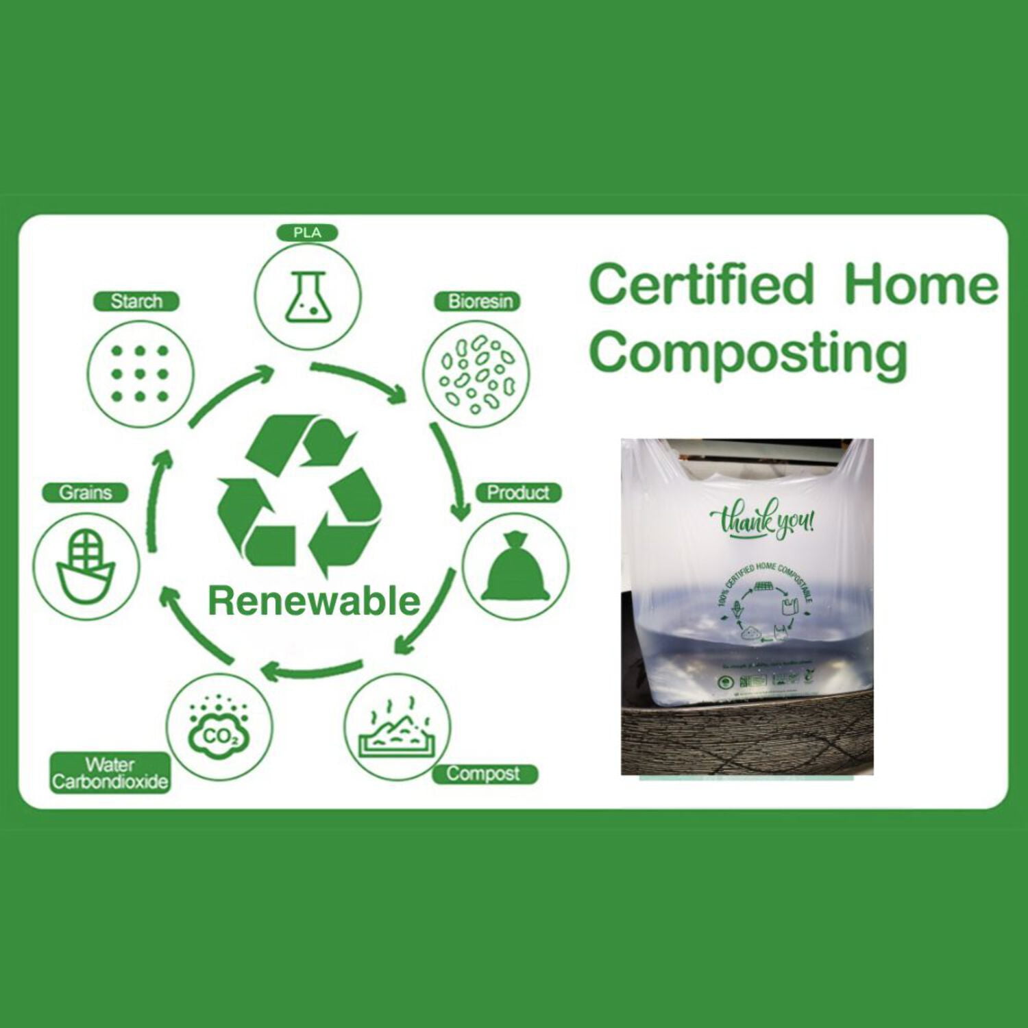 OrangeBio Medium-size Compostable Shopping Bags | 500 Count | 20 Lbs | 10" x 6" x 20"