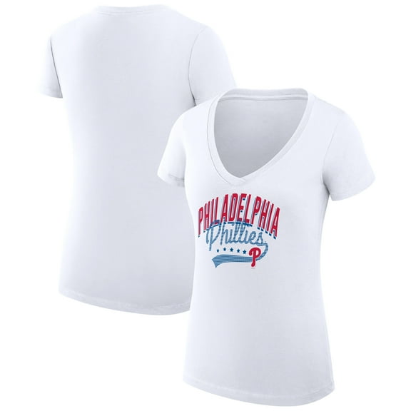 Women's G-III 4Her by Carl Banks White Philadelphia Phillies Super-Slim Fit Lightweight Filigree Team V-Neck T-Shirt