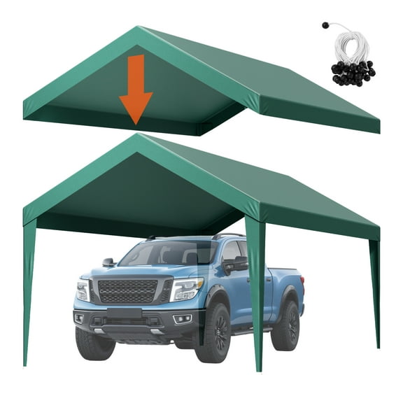 VEVOR Carport Replacement Canopy, 10 x 20 ft Potable Garage Tent Top Tarp, UV-Resistant & Waterproof Car Shelter Tarp, Heavy Duty Car Port Cover with Ball Buggees, Dark Green, Frame Not Included