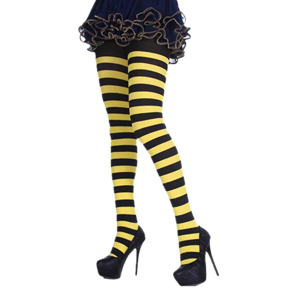 Medias De Rayas Multicolores Para Mujer – Rojas Y Negras, Elásticas De Poliéster Para Halloween Y Cosplay