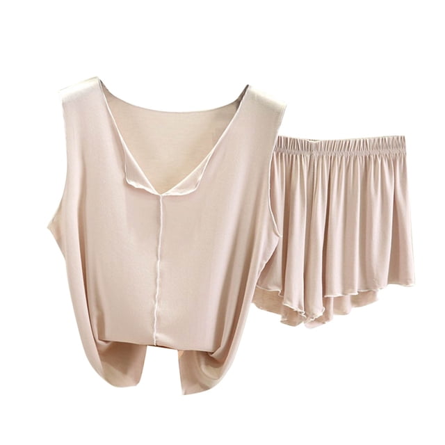 Chbgutlmr 2 Piece Womens Pajama Sets Summer V Neck Sleeveless Tops Ruffle Elastic Waisted Shorts Lounge Outfits