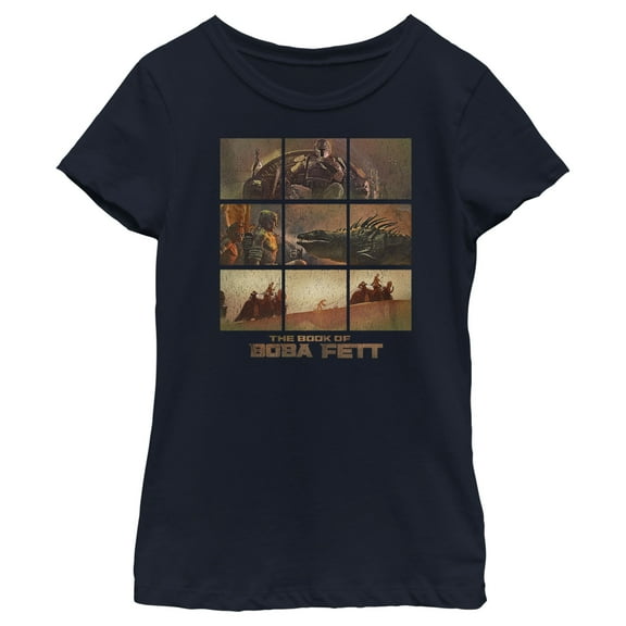 Girl's Star Wars: The Book of Boba Fett Tatooine Desert Comic Panels  Graphic Tee Navy Blue X Small