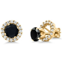 Gem Stone King 18K Yellow Gold Plated Silver Black Onyx Removable Jacket Stud Earrings for Women (1.60 Cttw, Gemstone Birthstone, Round 6MM)