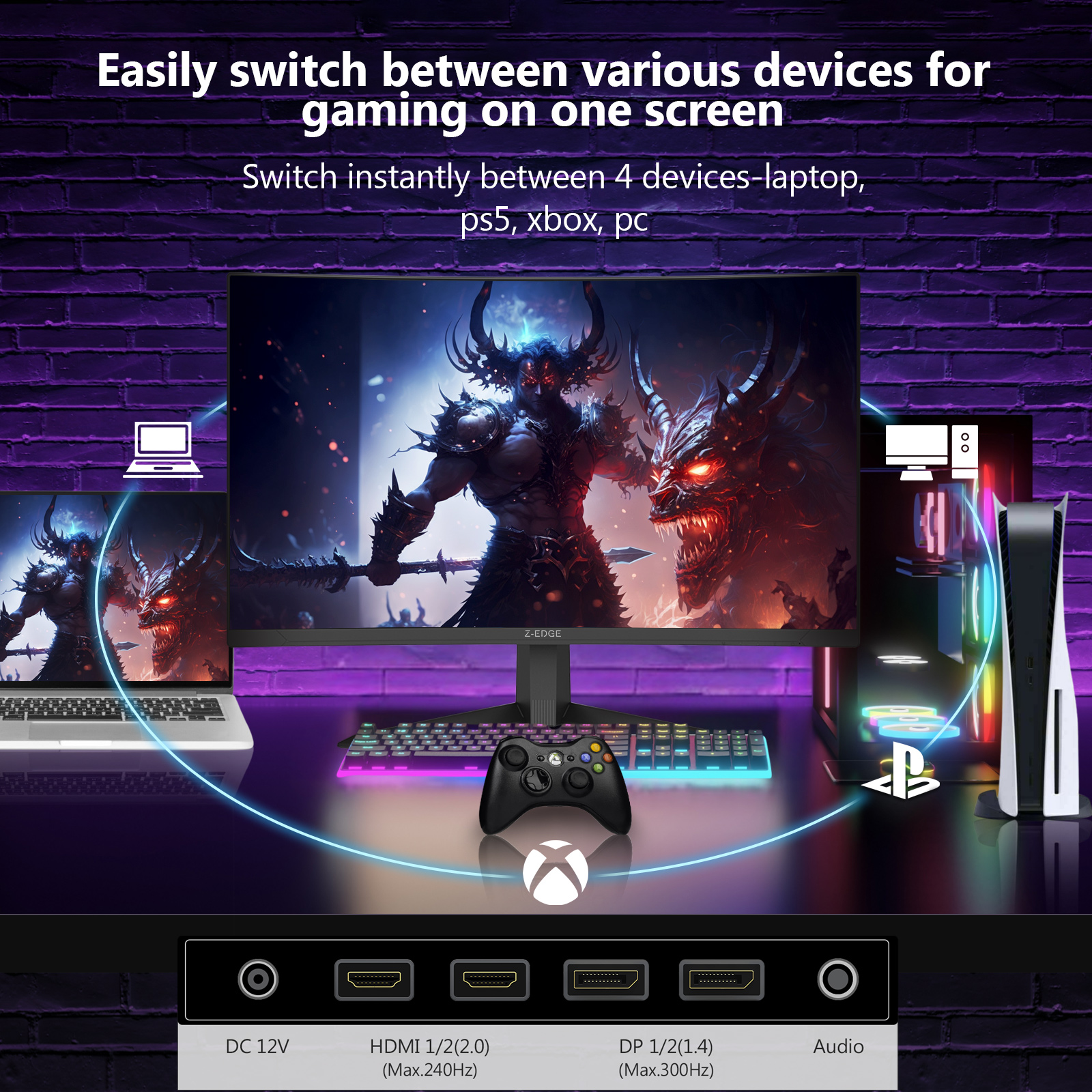 Z-EDGE 27" 300Hz Curved Gaming Monitor, 1ms Response photo 7