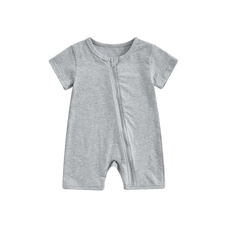 

Niceyoeuk Baby Summer Jumpsuit Solid Color Short Sleeve Front Zipper Romper