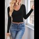 thumbnail image 4 of Camisas de Larga para Mujer, Moda Otoño 2025, Cuello en V, Blusas Básicas, Blusas Ajustadas Y2K. Negro L, 4 of 10