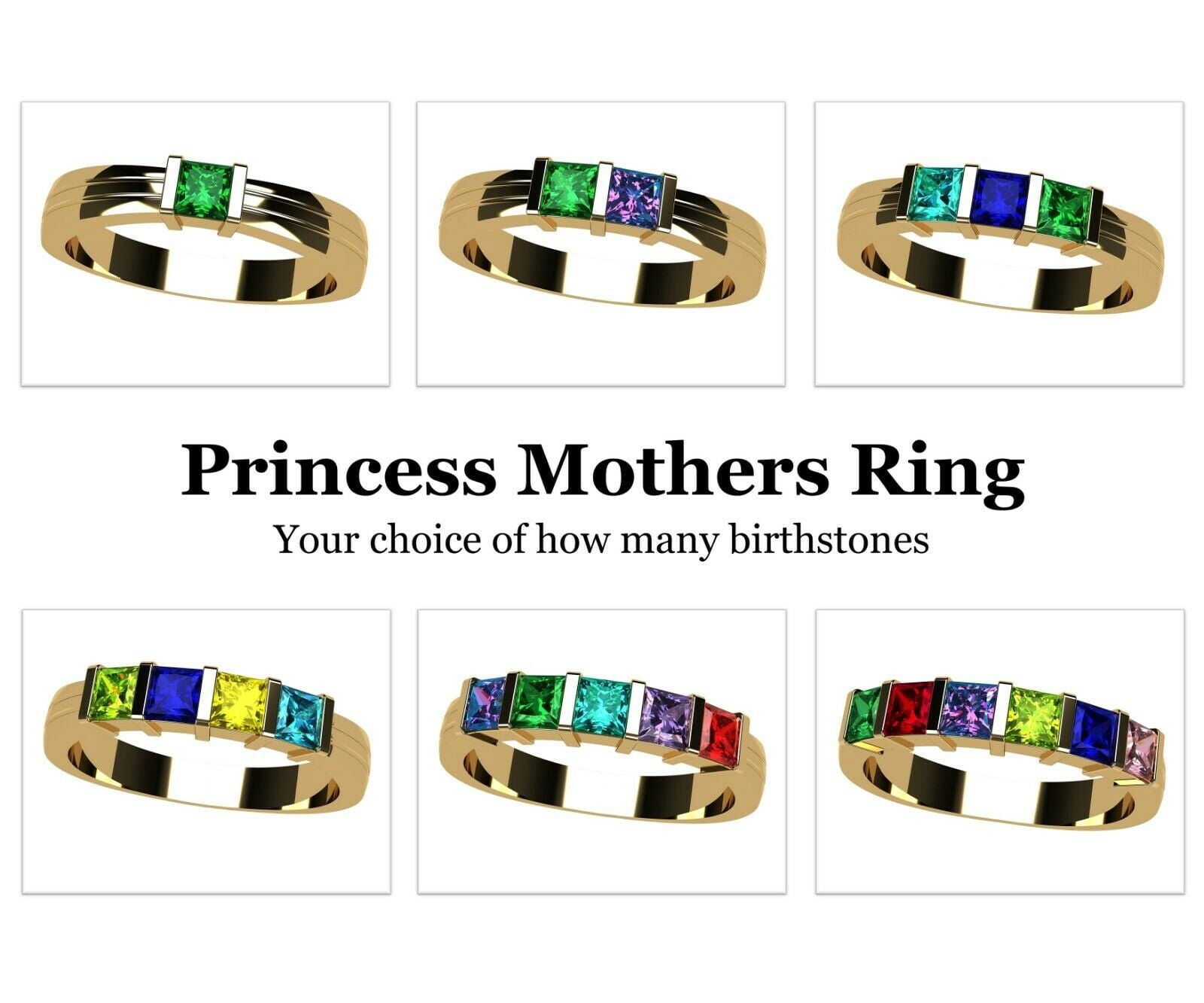 Nana Princess Channel Set 1-6 Mothers Day 10k Yellow Gold Birthstone Rings for Women, Size 8.5, Stone 6