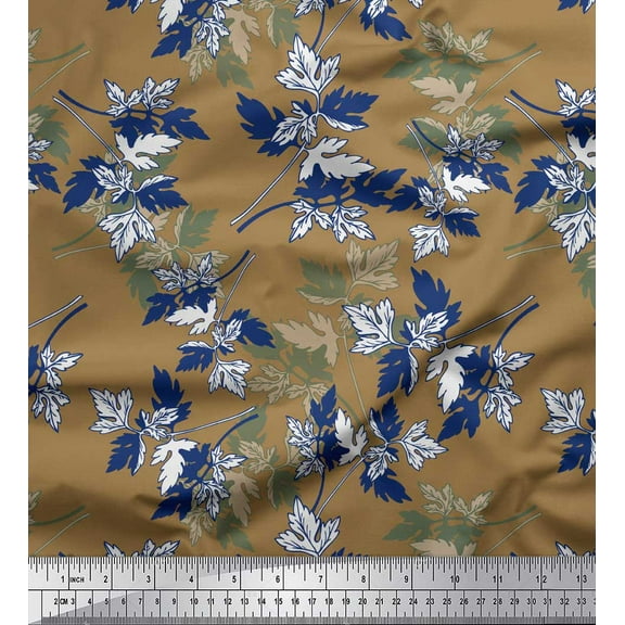 Soimoi Brown Cotton Duck Fabric Leaves Hand Drawn Decor Fabric Printed Yard 42 Inch Wide