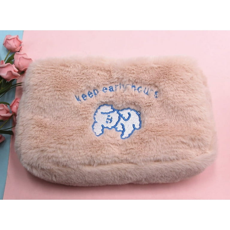 Plush Cosmetic Bag Portable Cute Makeup Pouch Soft Wool Travel