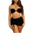 thumbnail image 3 of QIUOMBBP Cross Halter Bikini Set for Women Cutout Front String Swimsuit Top with Short Swim Skirt Beach Vacations Two Piece Bathing Suit Black XL, 3 of 6