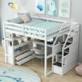 thumbnail image 3 of Newest Full Size Loft Bed with Desk , Shelves, Two Built-in Drawers, Storage Staircase, White, 3 of 9