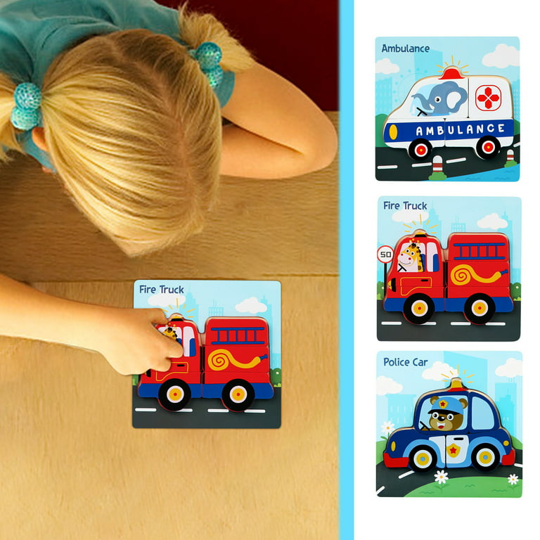 Fridja Wooden Puzzles for Toddler 1-3 Years Old Ambulance Wood Jigsaw  Puzzles for Boys Montessori Games and Educational Toys for Kids Wooden  Toddler Puzzles Present 