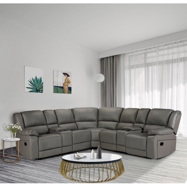 Manual Reclining Sectional Sofa Set Premium Fabric Recliner Corner