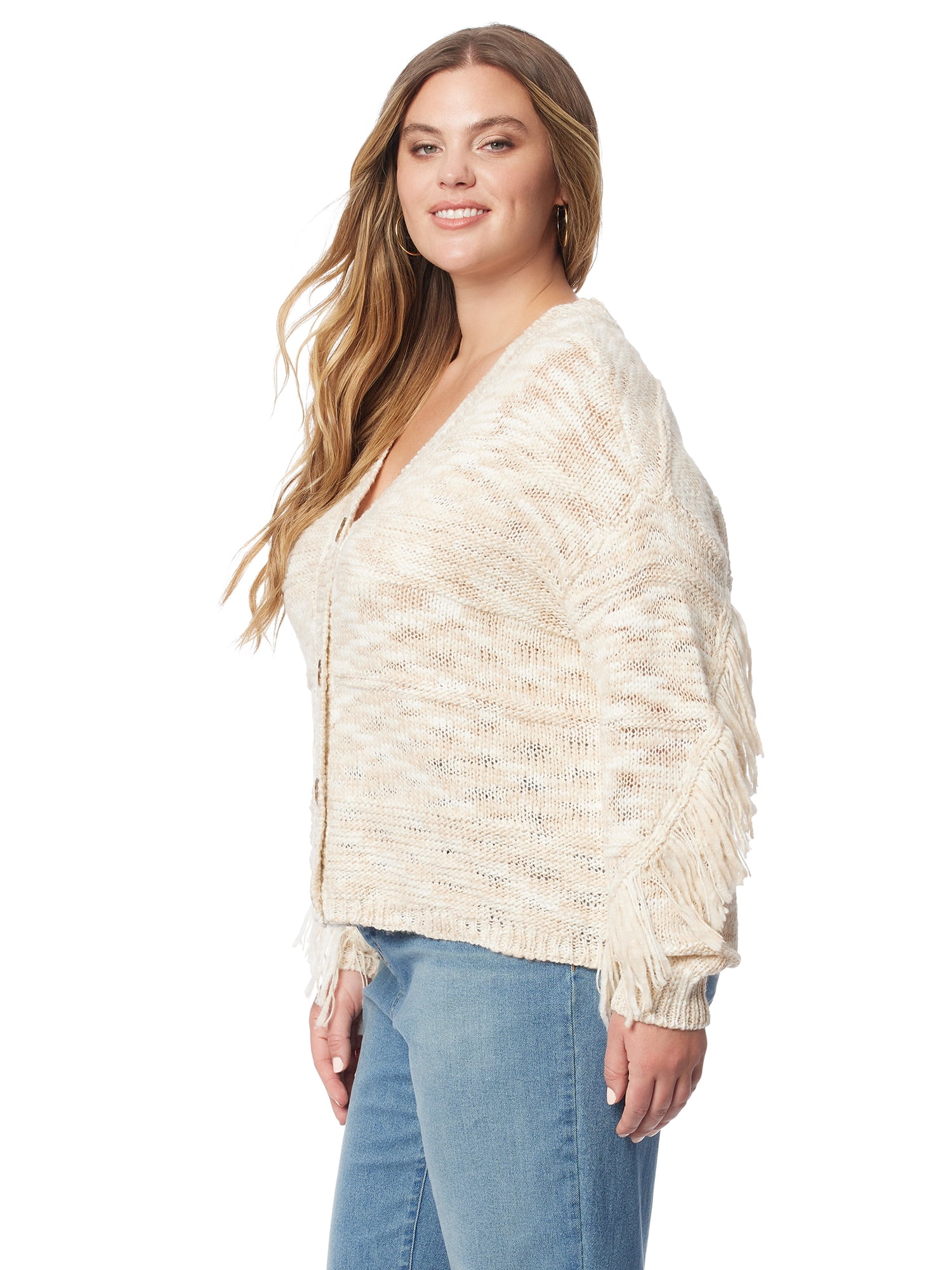 Jessica Simpson Women's and Women's Plus Aamina Fringe Cardigan Sweater, Sizes XS-4X