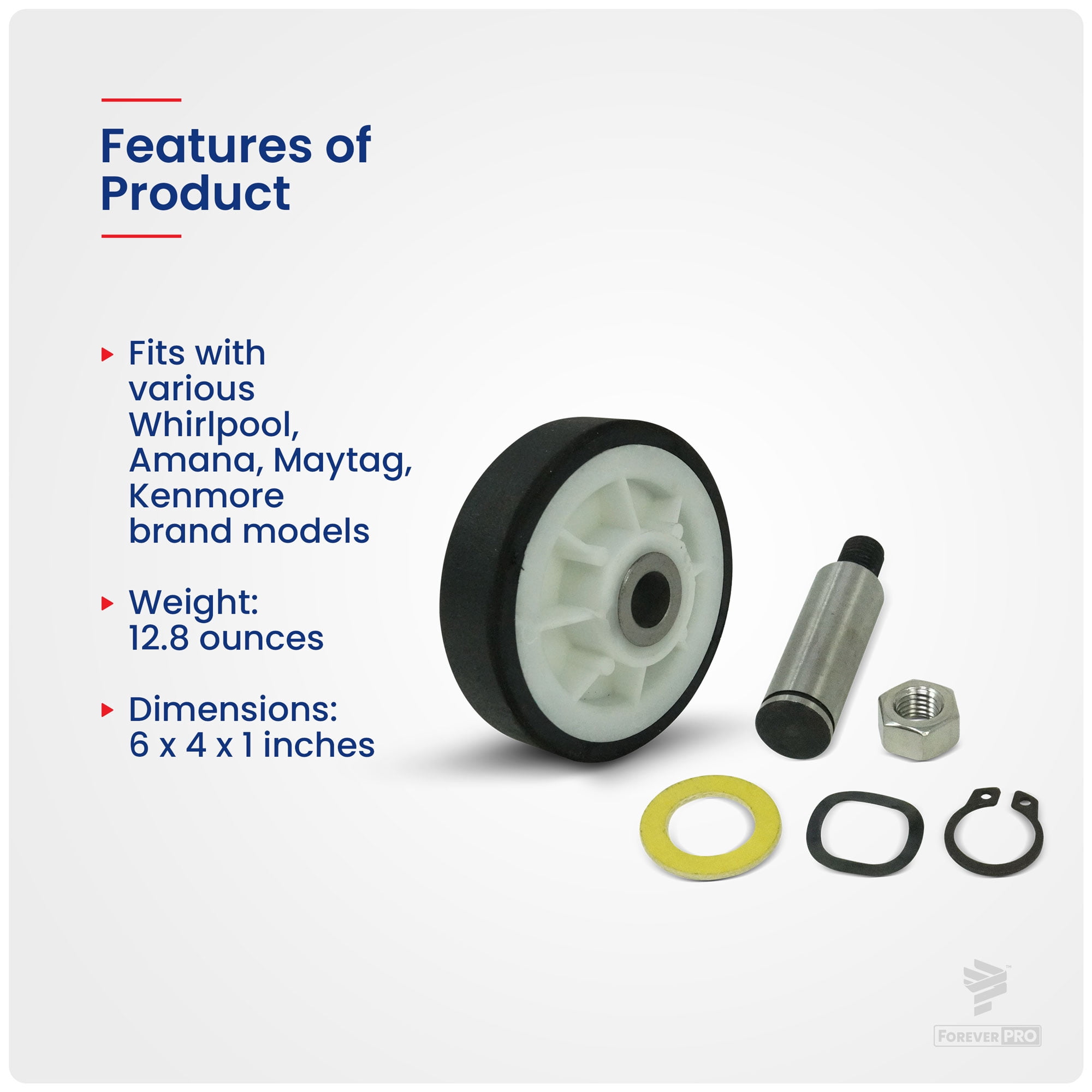 ForeverPRO 12001541 Drum Support Roller for Whirlpool Dryer 12001541VP 303373 W10116741 Y303373
