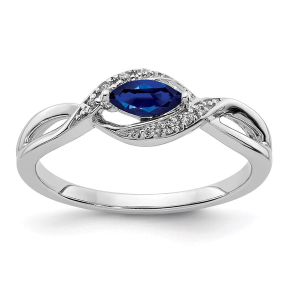 14K White Gold Ring Band Gemstone Sapphire Marquise Blue Diamond Round