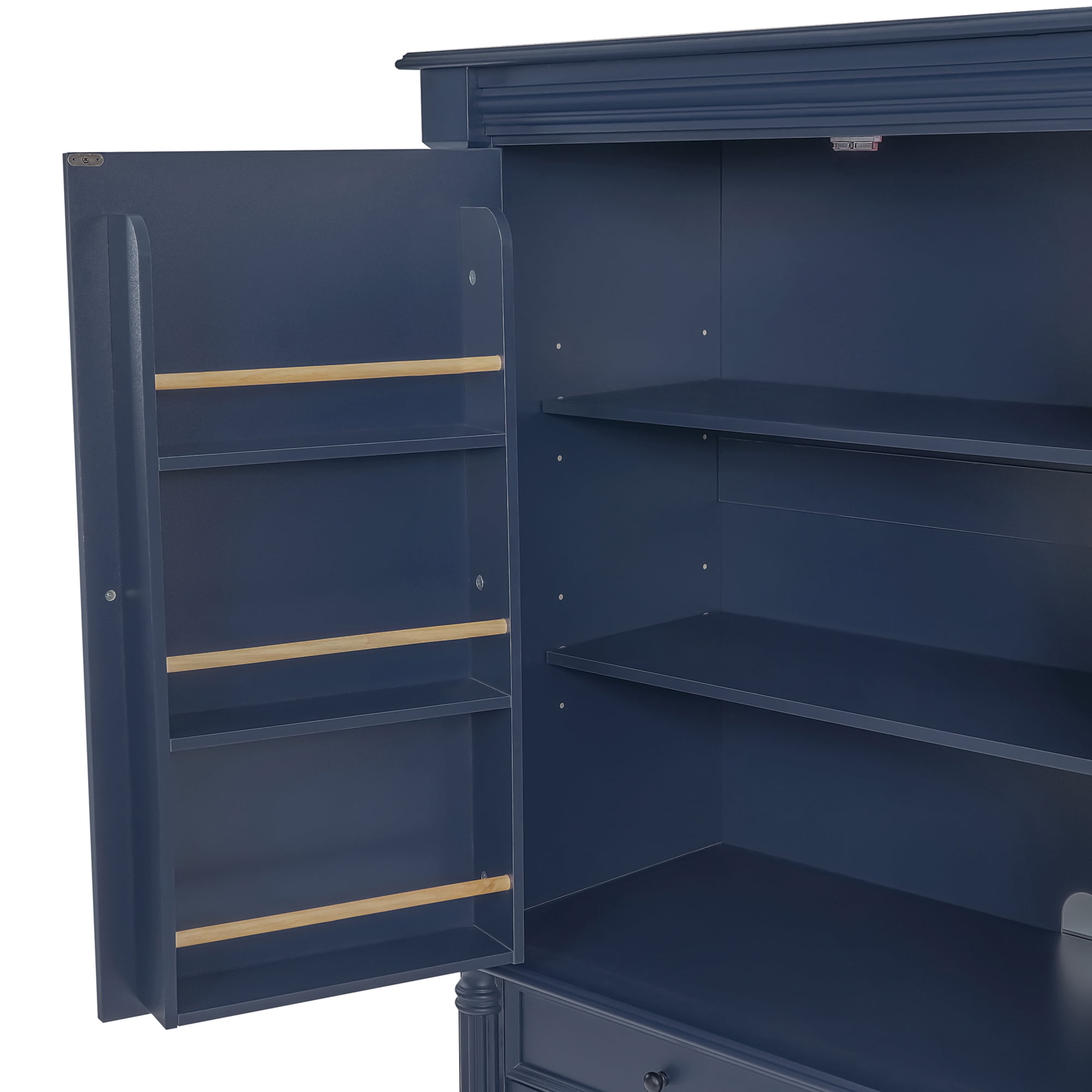 Euroco Freestanding Large Kitchen Pantry , 43.3x20x77.3inch Tall Storage Cabinet Cupboard with 6 Door Shelves, 2 Adjustable Shelves and 5 Drawers,Blue