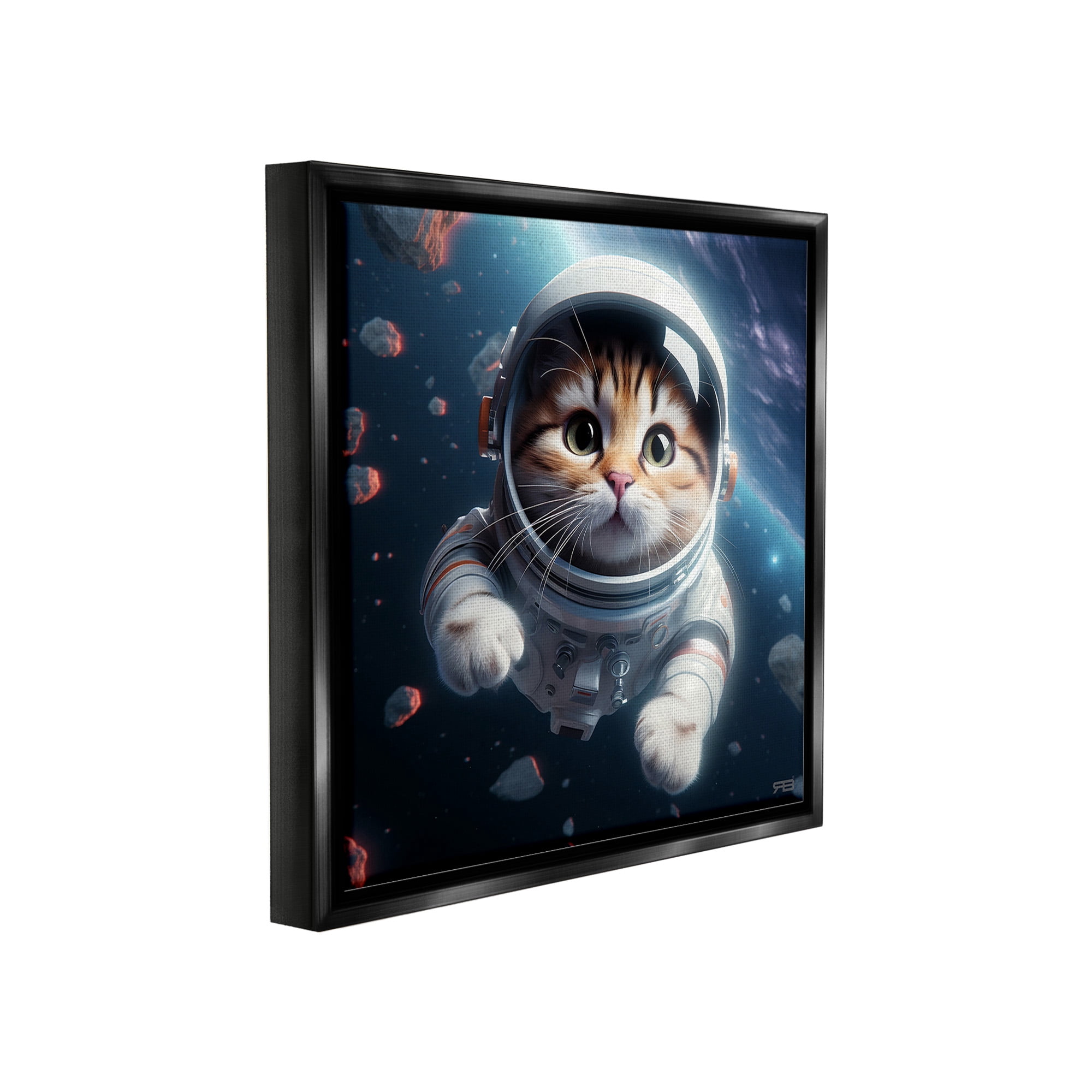 Stupell Industries Astronaut Cat in Space Animals & Insects Painting Black Floater Framed Canvas Art Print Wall Art, 18 x 18